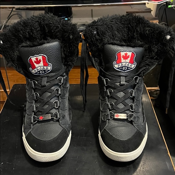 PAJAR LEATHER WATERPROOF FAUX FUR TRIM SNEAKER BOOTS SIZE 10-10.5 BLACK - Picture 4 of 16